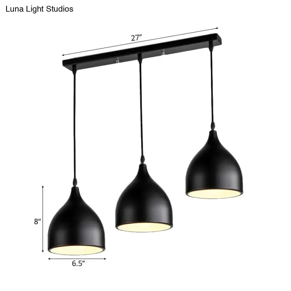 Modern 3-Light Bell Pendant in Black/White Metal with Round/Linear Canopy