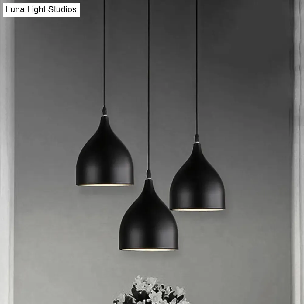 Modern 3-Light Bell Pendant in Black/White Metal with Round/Linear Canopy