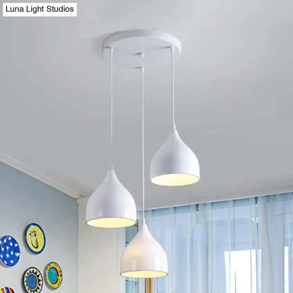 Modern 3-Light Bell Pendant in Black/White Metal with Round/Linear Canopy