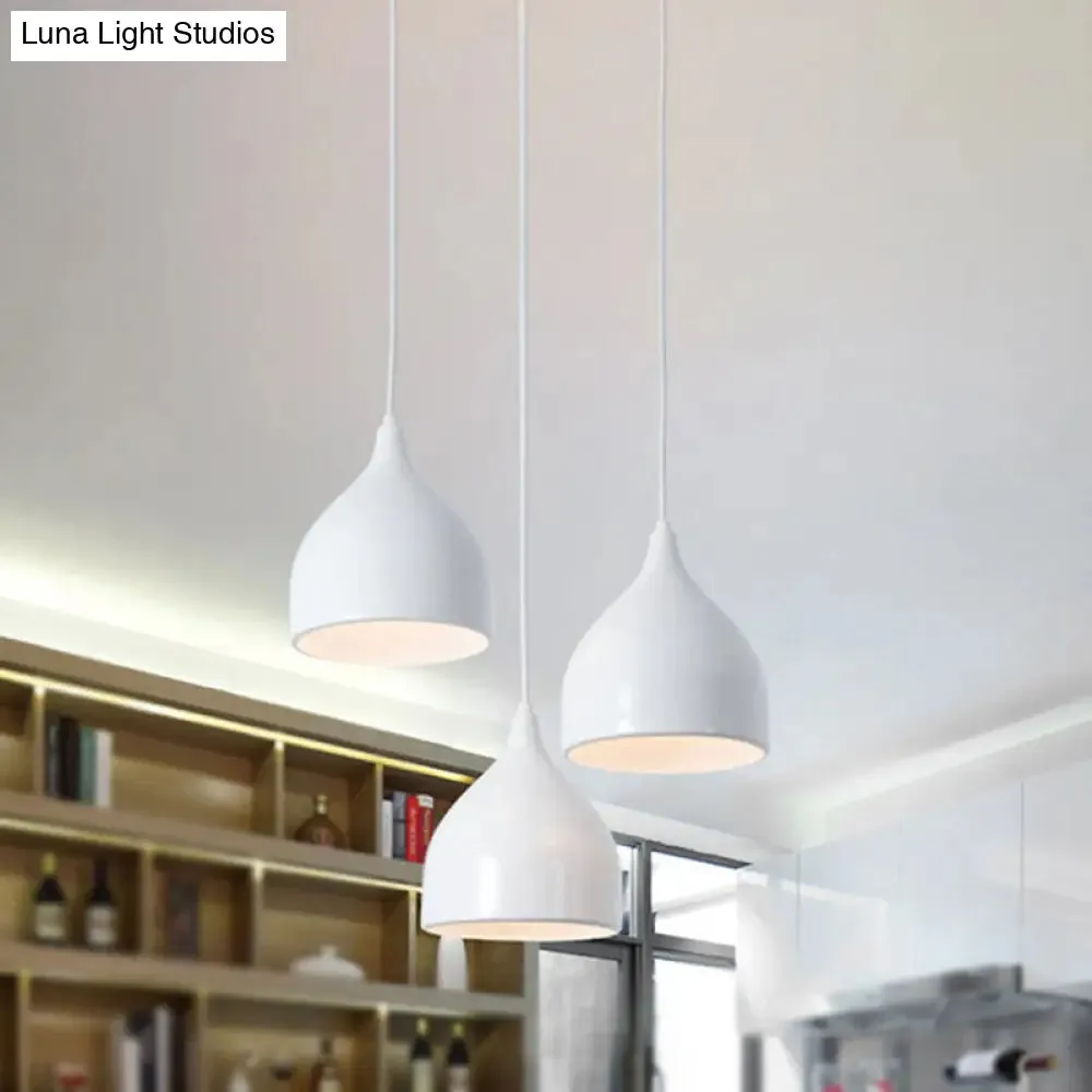 Modern 3-Light Bell Pendant in Black/White Metal with Round/Linear Canopy
