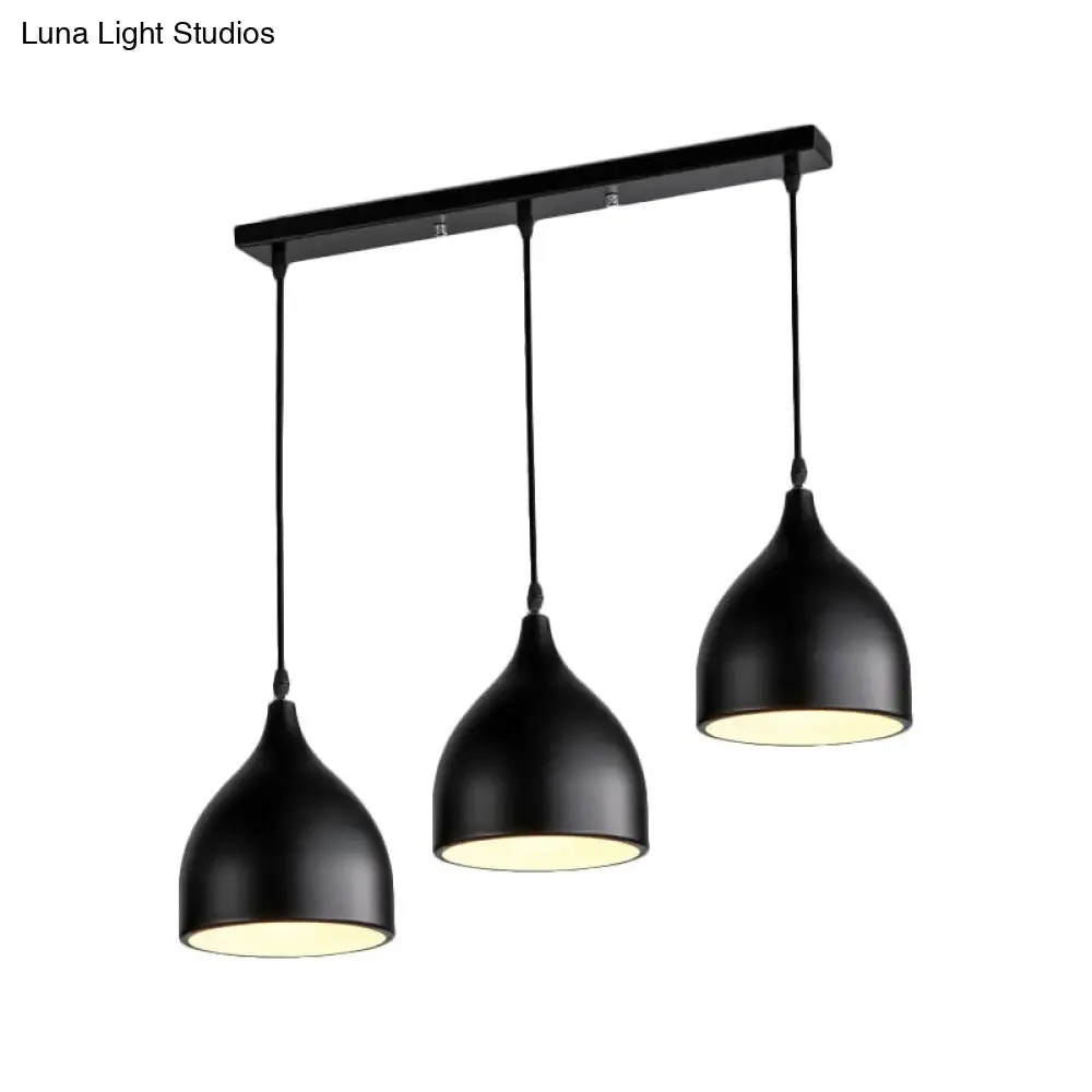 Modern 3-Light Bell Pendant in Black/White Metal with Round/Linear Canopy