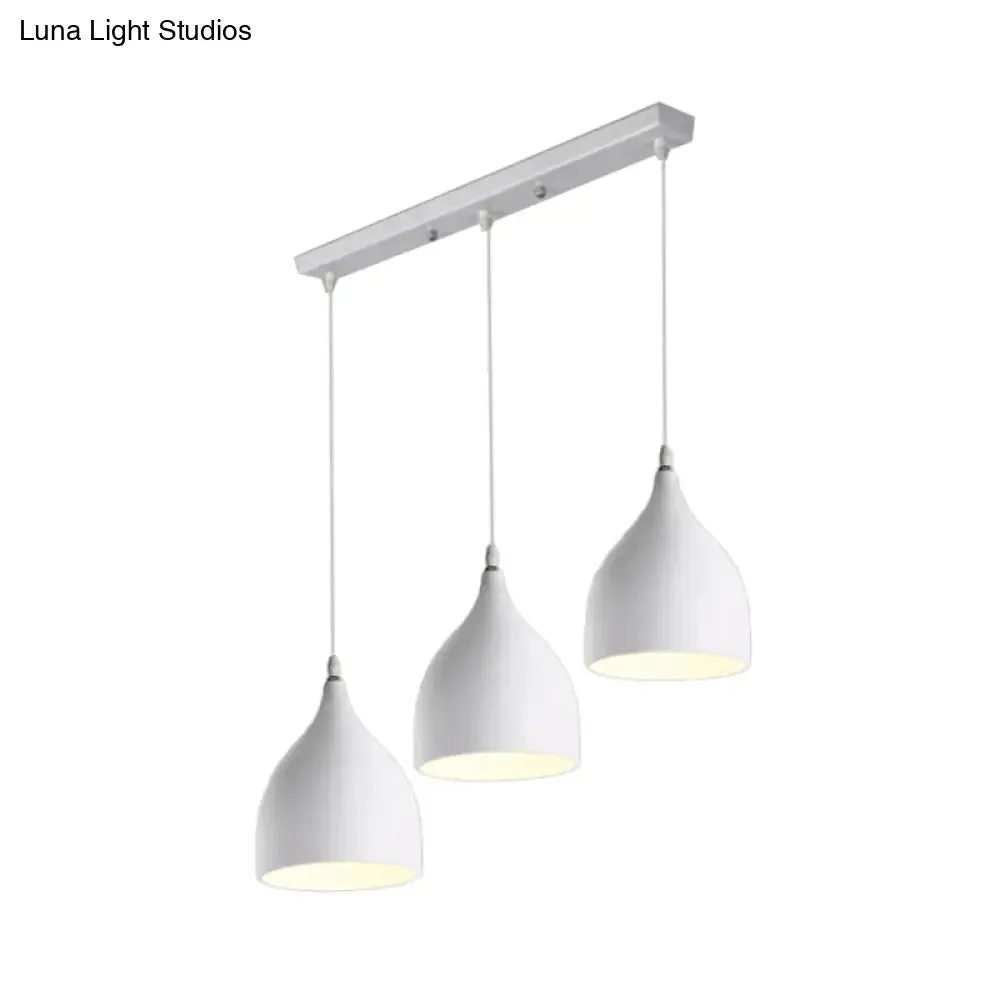 Modern 3-Light Bell Pendant in Black/White Metal with Round/Linear Canopy