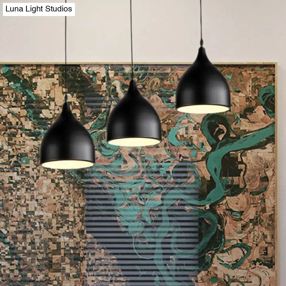 Modern 3-Light Bell Pendant in Black/White Metal with Round/Linear Canopy