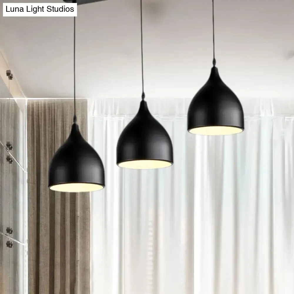 Modern 3-Light Bell Pendant in Black/White Metal with Round/Linear Canopy