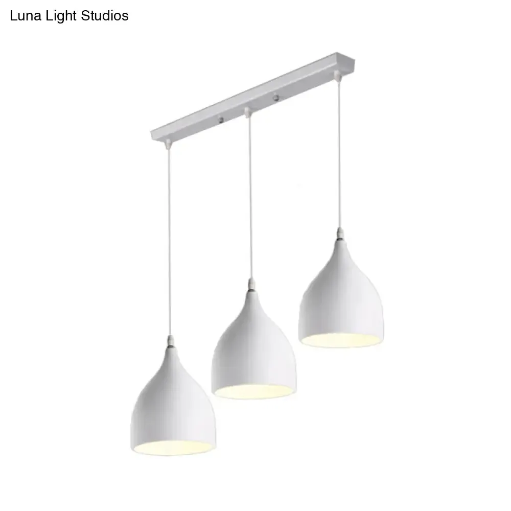 Modern 3-Light Bell Pendant in Black/White Metal with Round/Linear Canopy