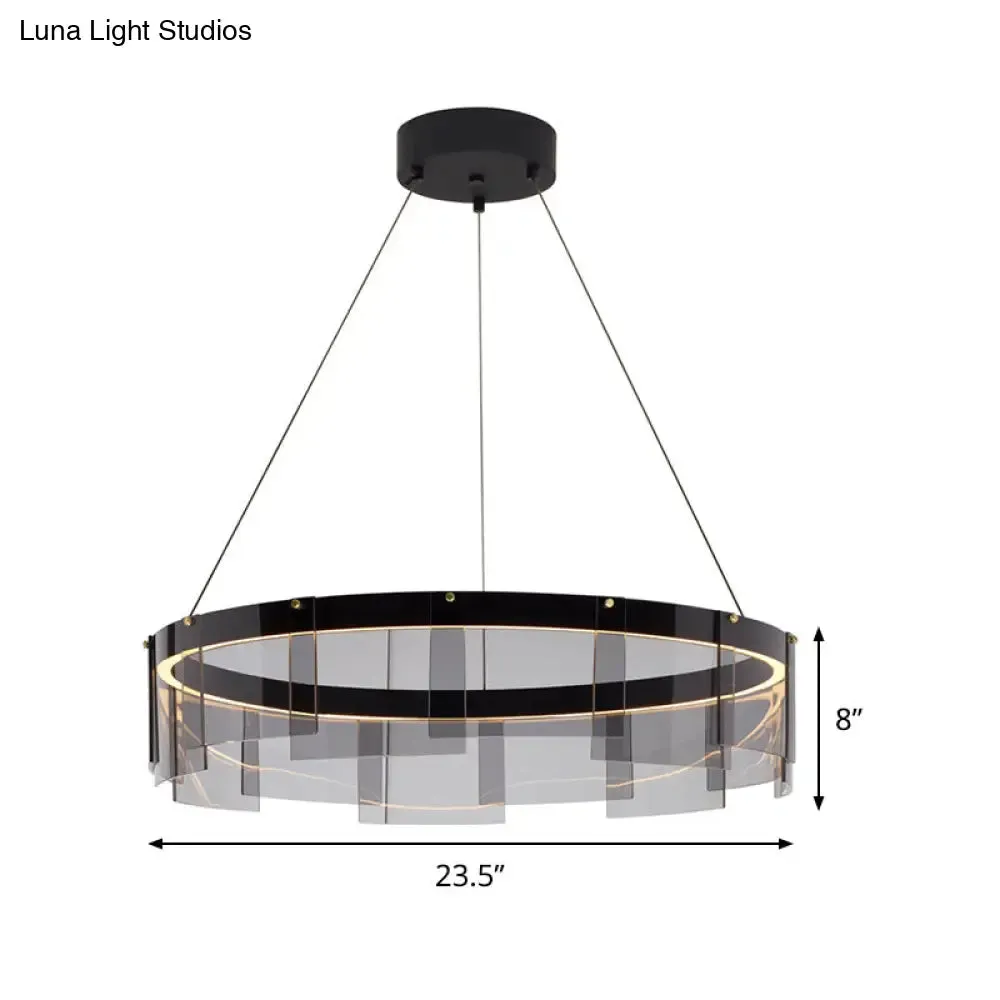 Modern Black Circle Pendant Light with Smoke Grey Glass and LED Technology