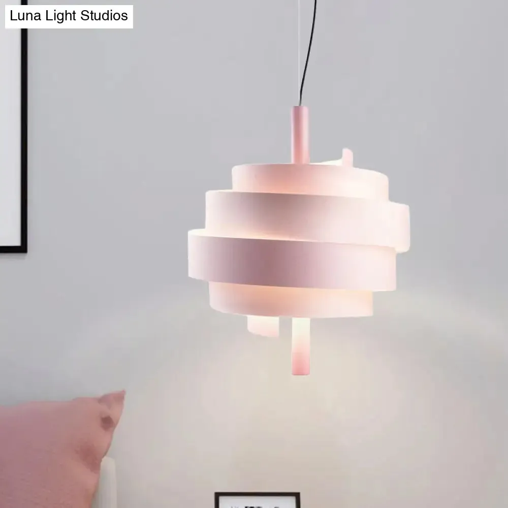 Modern Pink/Green/White Twirling Pendant Lamp - Stylish Metallic Hanging Light Fixture for Dining Tables