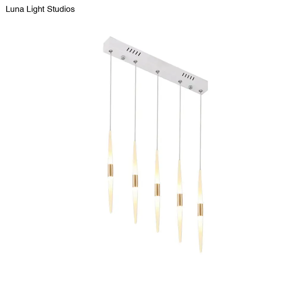 Modernist Acrylic Flute Pendant Light with Cluster Design - 5/6 Lights, White Finish - Ceiling Hanging Lamp Fixture with Round/Linear Canopy in White/Warm Light