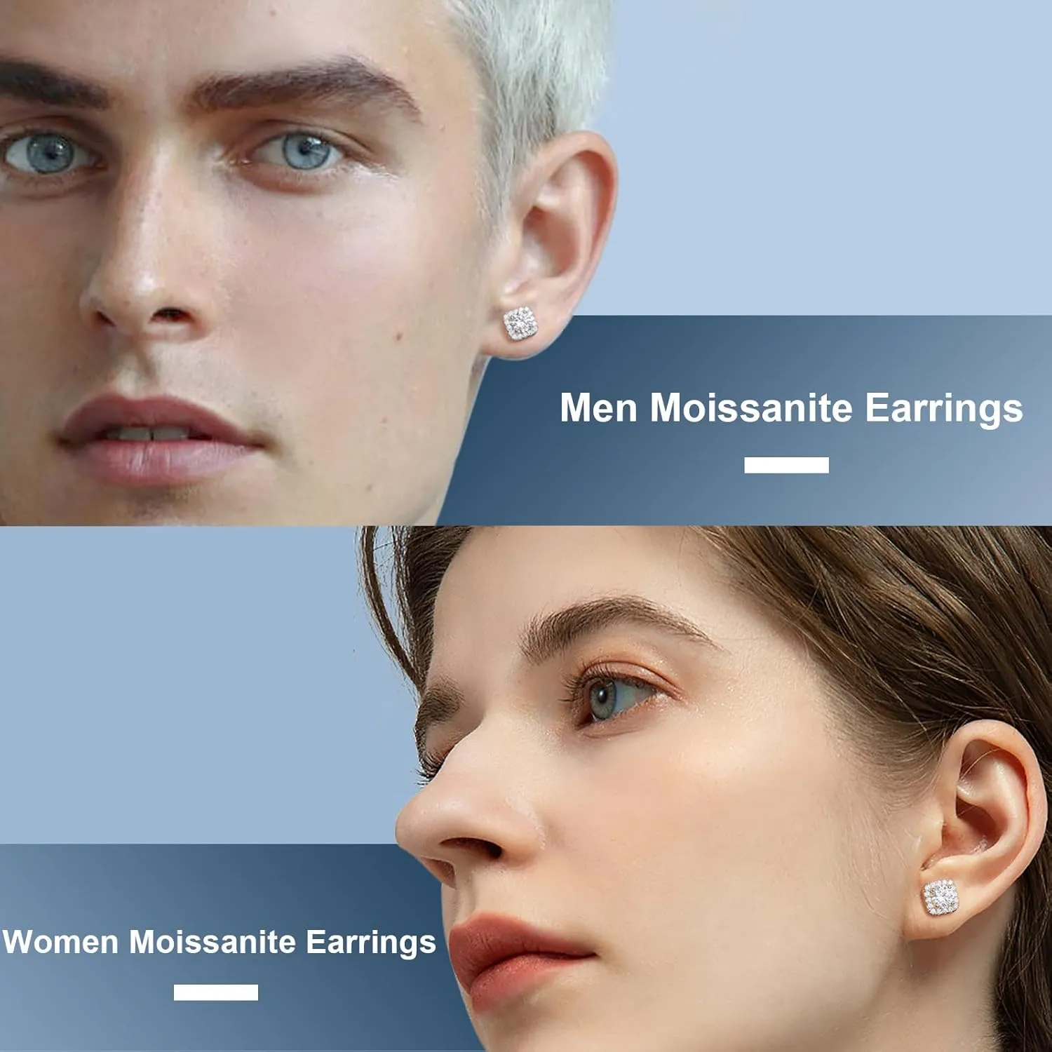 Moissanite Halo Earrings Square 18k Gold Plated 0.56-2.4CT 6-10mm D Color VVS1 Clarity Moissanite Stud Earrings For Women Men Square Stud Earrings 925 Sterling Silver Hypoallergenic Earrings