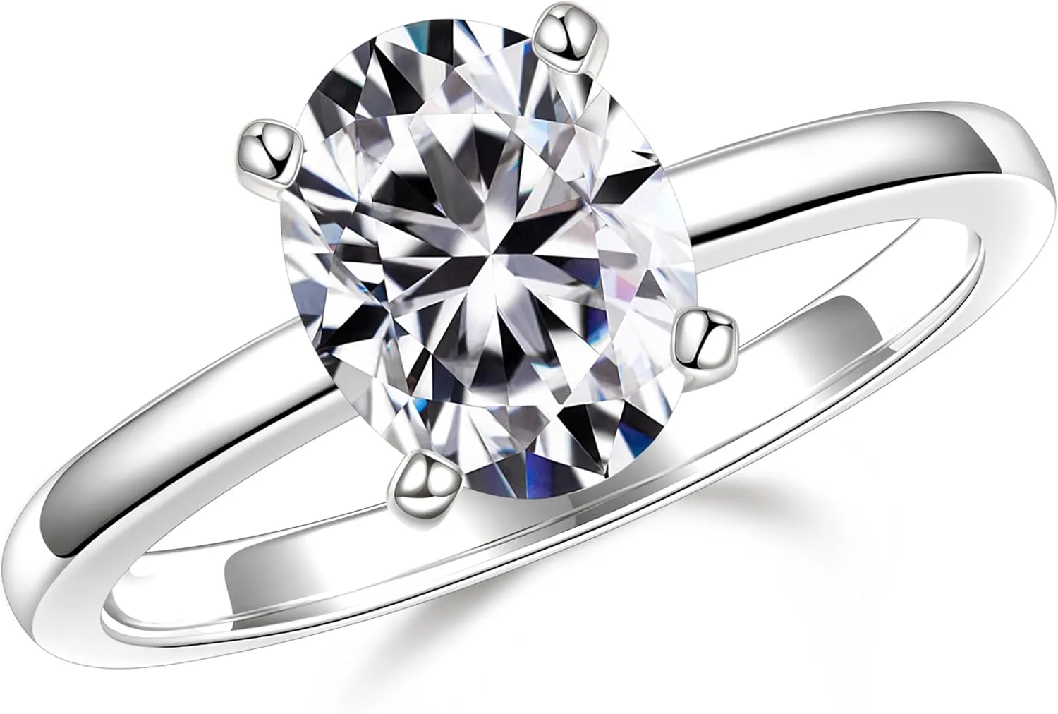 MOOSEA 2ct Oval Moissanite Rings for Women, D Color VVS1 Clarity Lab Created Moissanite Rings 14K White Gold Vermeil 4 Prong Moissanite Engagement Rings for Women Wedding Rings Anniversary Jewelry
