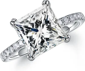 MOOSEA Princess Moissanite Rings for Women, 1.5ct Lab Created Diamond Rings 14K White Gold Vermeil Engagement Rings