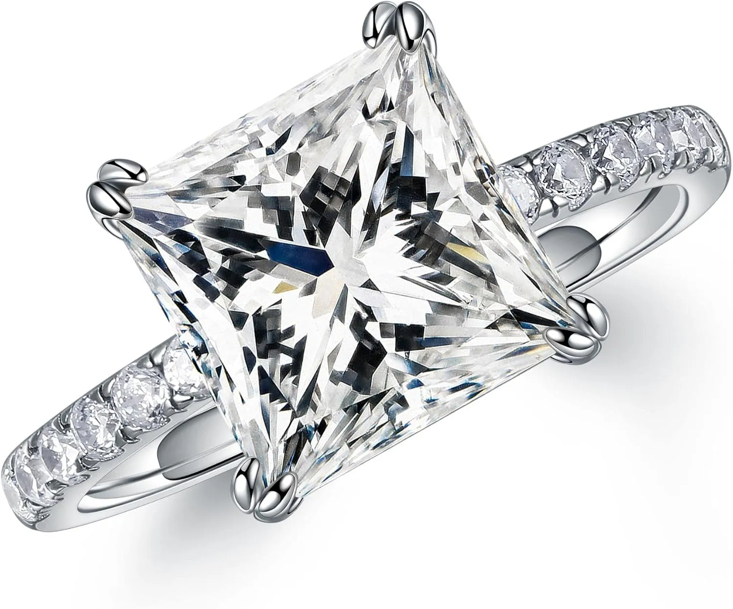 MOOSEA Princess Moissanite Rings for Women, 1.5ct Lab Created Diamond Rings 14K White Gold Vermeil Engagement Rings