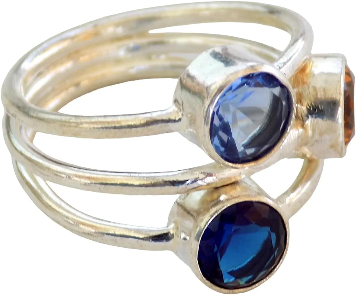 Multi Gemstone and Multi Band Ring 925 Silver Handmade Women Ring Statement Ring Size 6.5 USA
