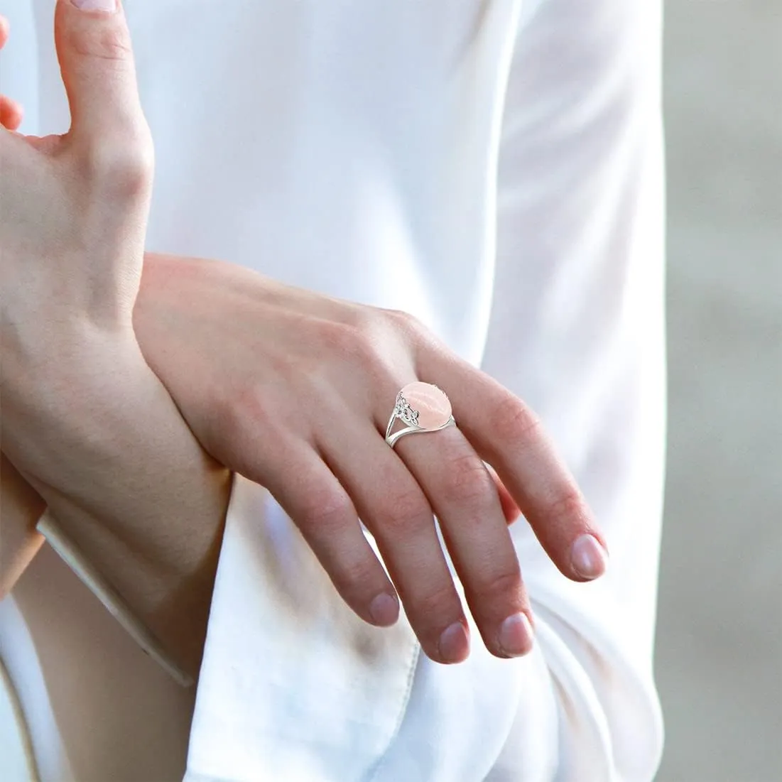 Natural Aquamarine DongLing Rose Pink Stone Crystal Ring for Women,S925 Sterling Silver Ring Jewelry