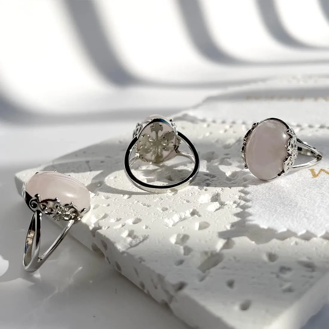 Natural Aquamarine DongLing Rose Pink Stone Crystal Ring for Women,S925 Sterling Silver Ring Jewelry