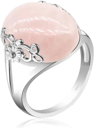 Natural Aquamarine DongLing Rose Pink Stone Crystal Ring for Women,S925 Sterling Silver Ring Jewelry