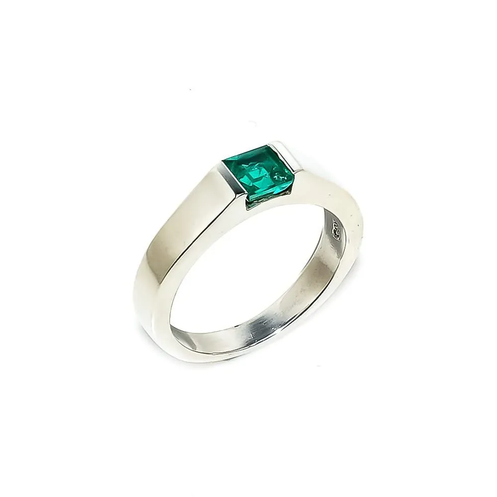 Natural Emerald Gemstone Rings For Men & Woman/Solitaire Statement Band for Girls / 925 Sterling Silver Stacking Baguette Ring/Designer's jewelry / 4x4 mm (Yellow Gold, 7)