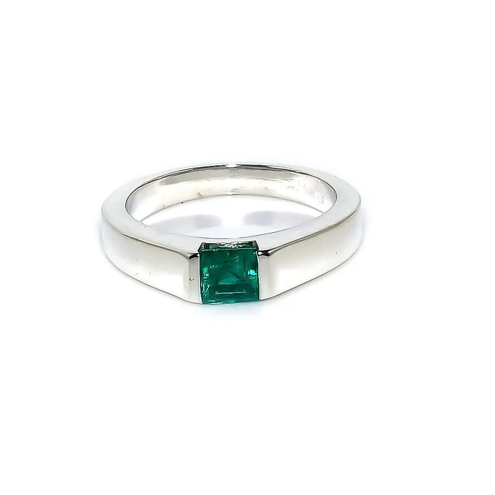 Natural Emerald Gemstone Rings For Men & Woman/Solitaire Statement Band for Girls / 925 Sterling Silver Stacking Baguette Ring/Designer's jewelry / 4x4 mm (Yellow Gold, 7)