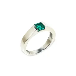 Natural Emerald Gemstone Rings For Men & Woman/Solitaire Statement Band for Girls / 925 Sterling Silver Stacking Baguette Ring/Designer's jewelry / 4x4 mm (Yellow Gold, 7)