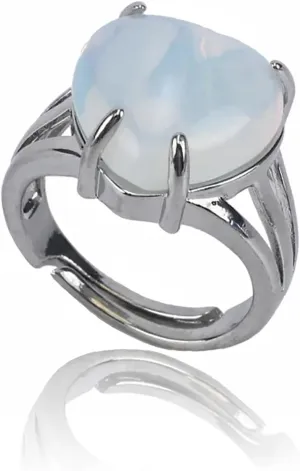 Natural Stone Rings for Women Silver Handmade Crystal Rings Adjustable Healing Crystal Rings Heart Gemstone Rings for Women Men