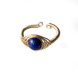 Natural Stone Turkish Evil Eye Ring for Women Lapis Lazuli Agate 14k Gold Plated Copper Wire Wrap Knuckle Stackable Finger Rings Amulet Lucky Jewelry (lapis lazuli)