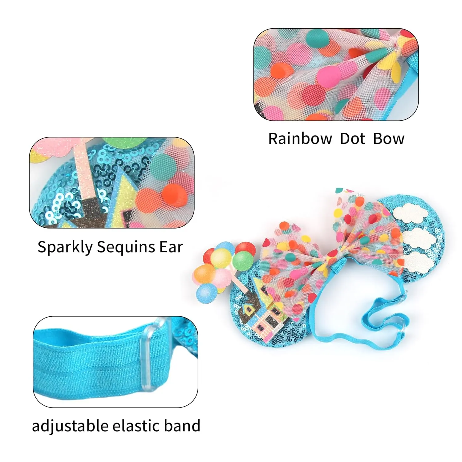 Newborn Bows for Girls Toddler Hair Bows Elastic Adjustable Headband Mouse Ears Up Scrunchies Essencial Accessories for Trip Headwear for Women (Rainbowdot)