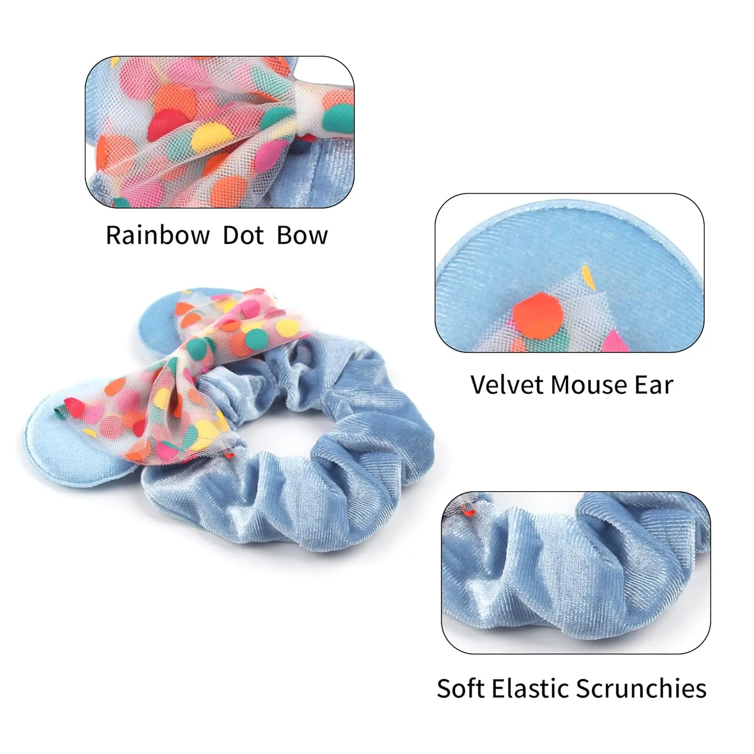 Newborn Bows for Girls Toddler Hair Bows Elastic Adjustable Headband Mouse Ears Up Scrunchies Essencial Accessories for Trip Headwear for Women (Rainbowdot)
