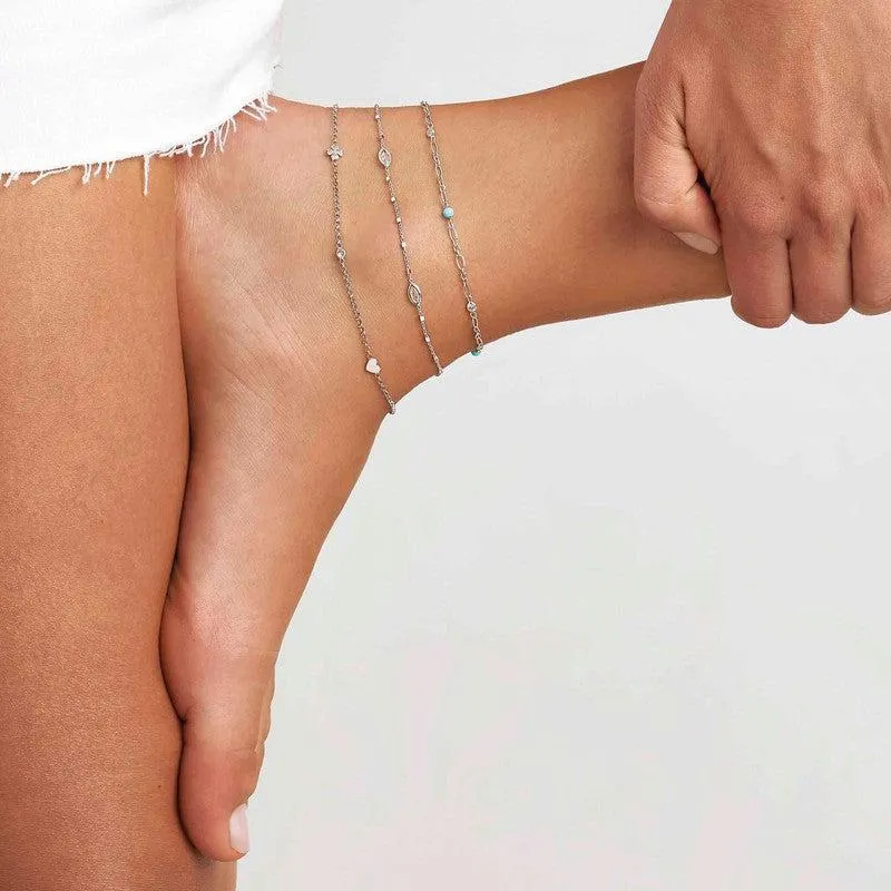Nomination Anklets, Pearl Stone, White Cubic Zirconia, Silver