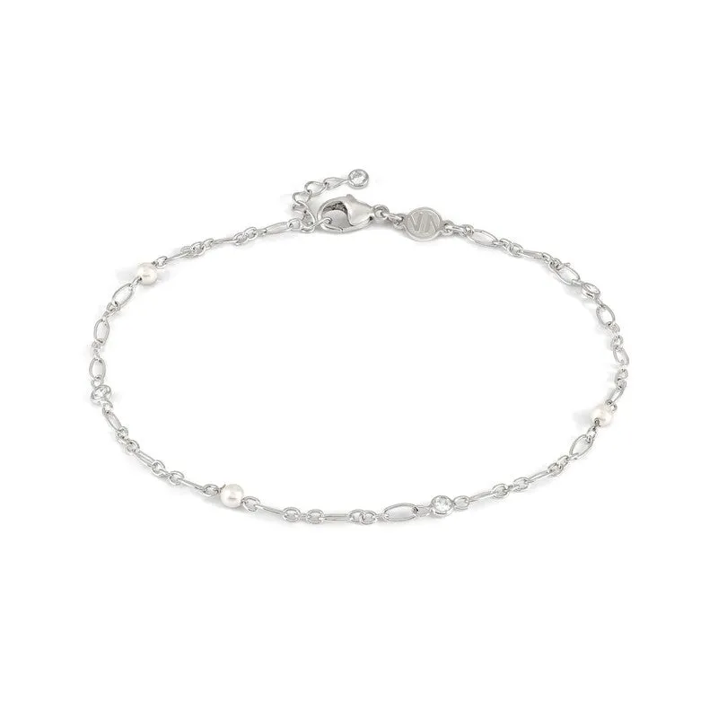 Nomination Anklets, Pearl Stone, White Cubic Zirconia, Silver