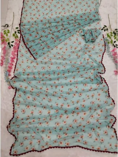 One Minute Light Blue Floral Print Saree