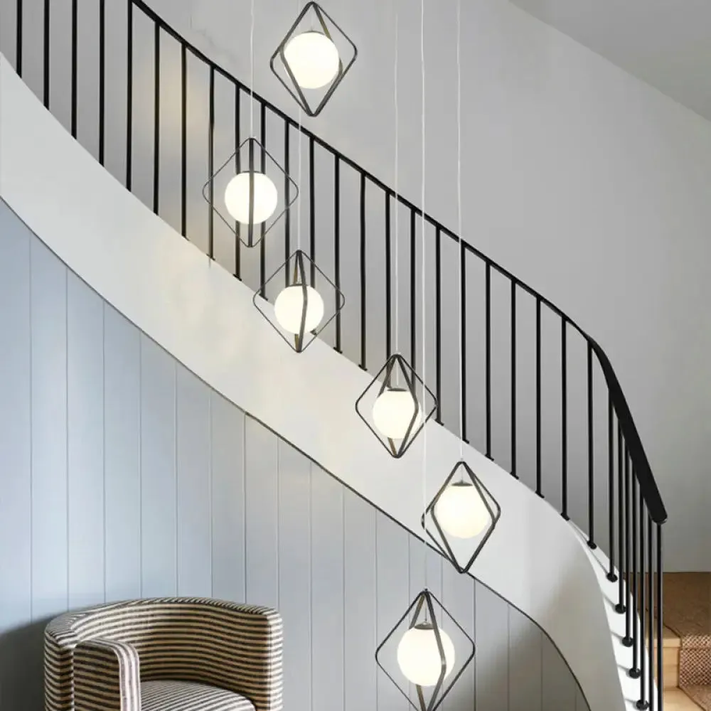 Opal Glass Shade Multi Light Pendant with Global Metallic Design for Living Room