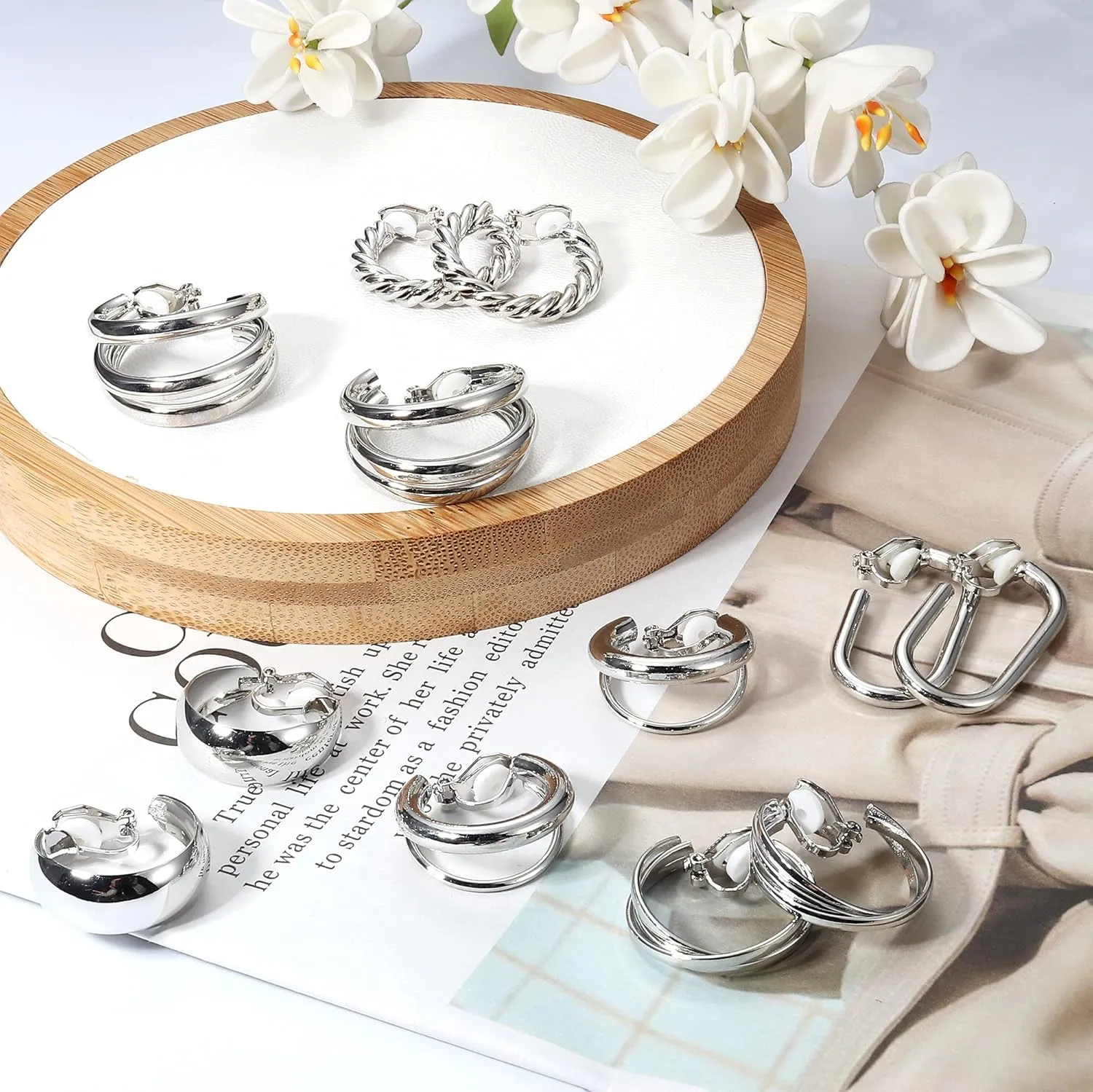 ORAZIO Clip On Earrings for Women 6Pairs Gold Clip On Hoop Earrings For Egirls Chunky Hoops Twist Triple Square Hoop Earrings No Piercing Fake Earrings Set