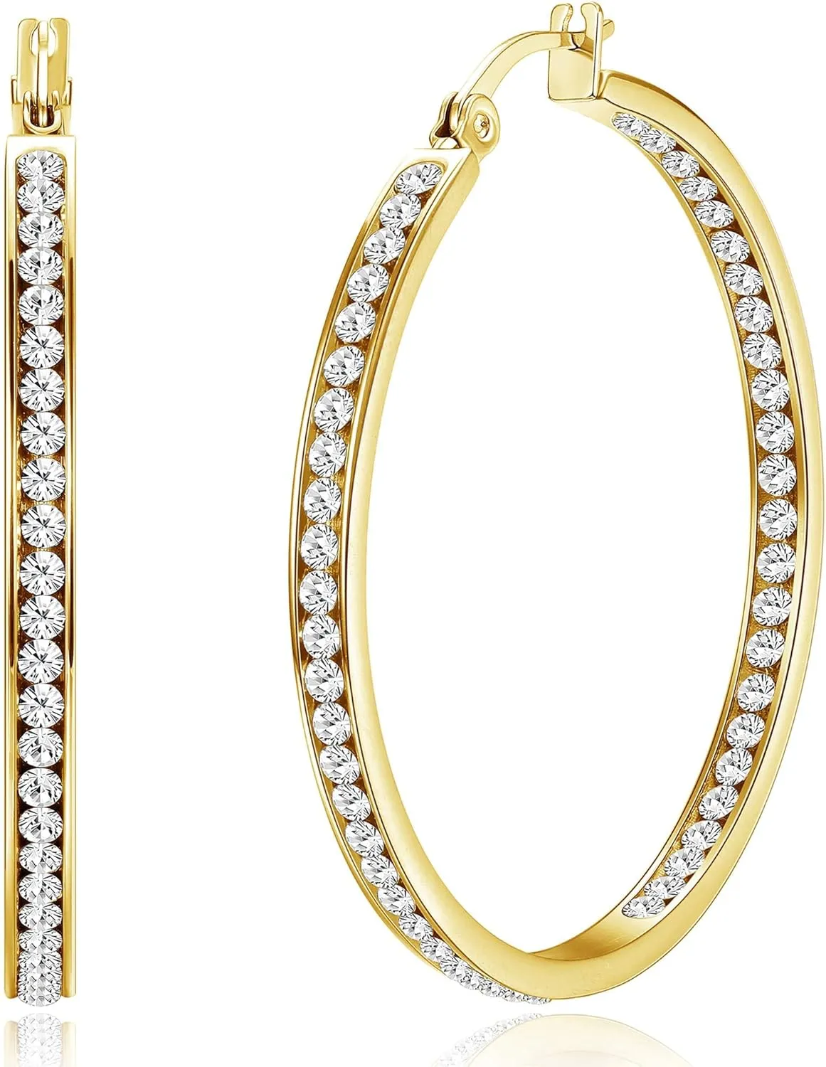 ORAZIO Stainless Steel Women Hoop Earrings Cute Huggie Earrings Cubic Zirconia Inlaid 50MM