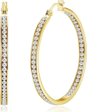 ORAZIO Stainless Steel Women Hoop Earrings Cute Huggie Earrings Cubic Zirconia Inlaid 50MM