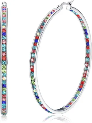 ORAZIO Stainless Steel Women Hoop Earrings Cute Huggie Earrings Cubic Zirconia Inlaid 50MM
