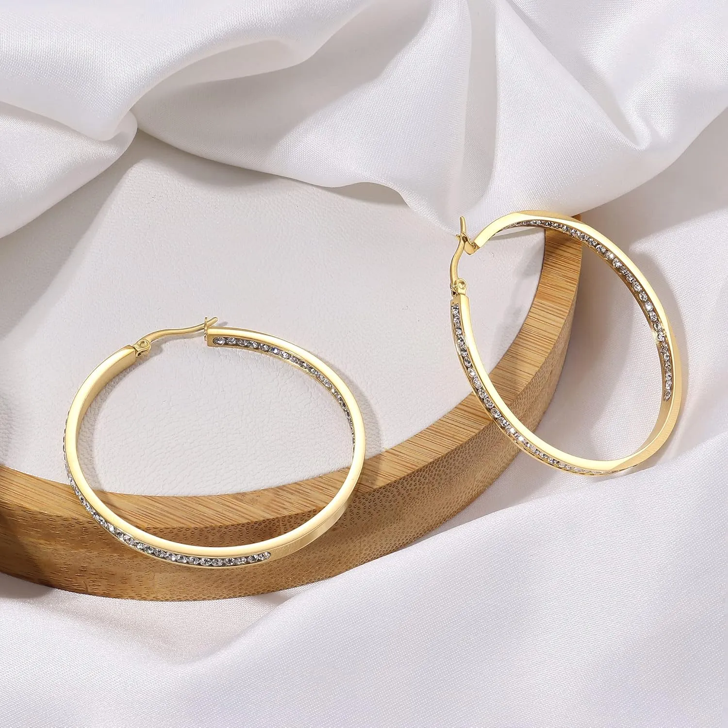 ORAZIO Stainless Steel Women Hoop Earrings Cute Huggie Earrings Cubic Zirconia Inlaid 50MM