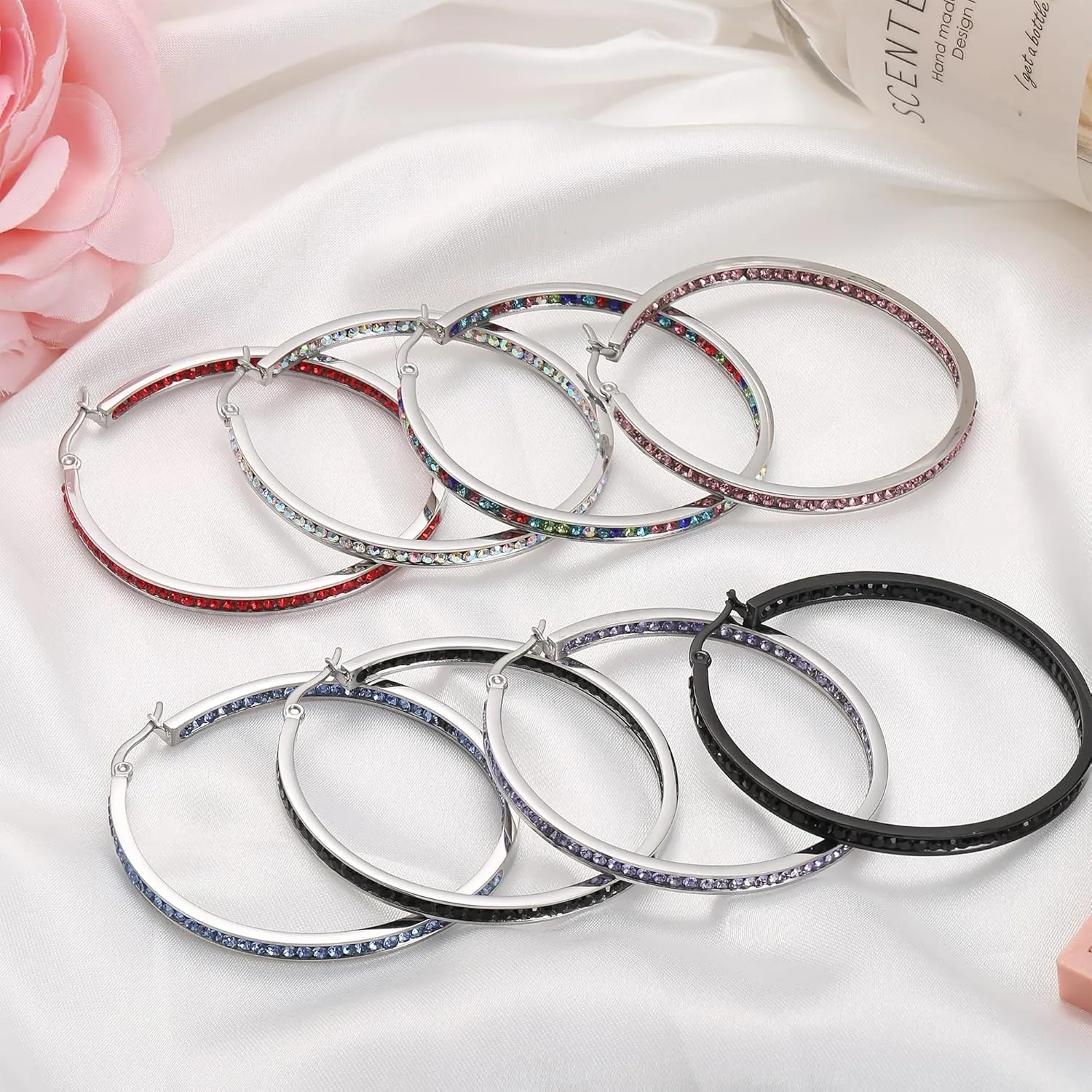 ORAZIO Stainless Steel Women Hoop Earrings Cute Huggie Earrings Cubic Zirconia Inlaid 50MM
