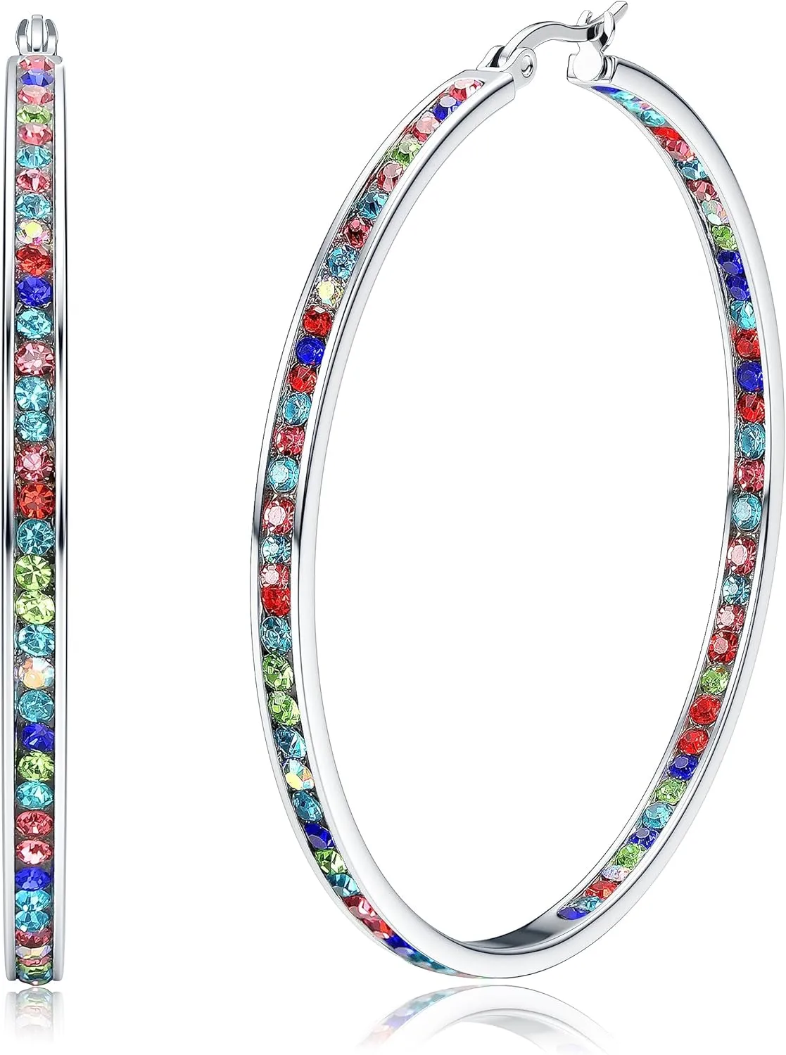 ORAZIO Stainless Steel Women Hoop Earrings Cute Huggie Earrings Cubic Zirconia Inlaid 50MM