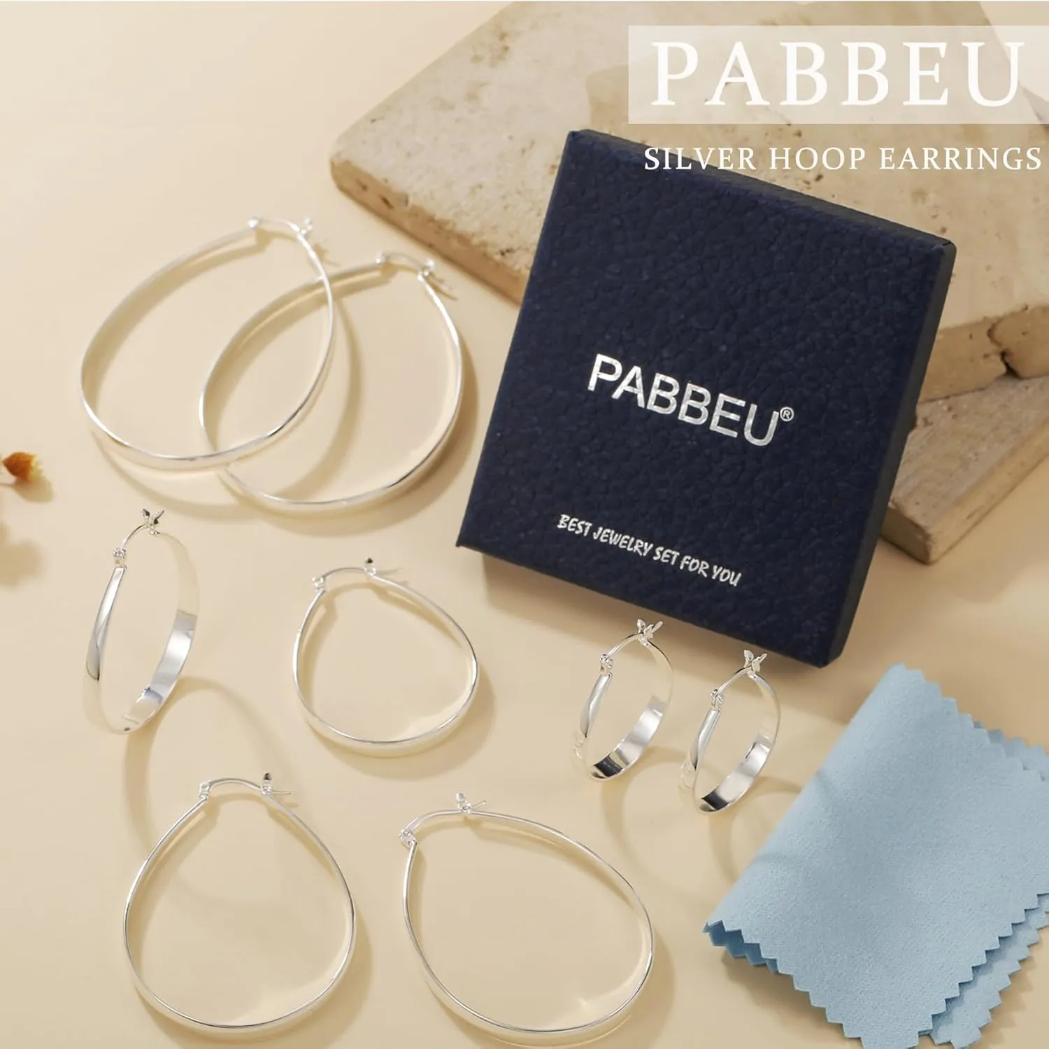 PABBEU Sterling Silver Hoop Earrings for Women, Lightweight Large Oval Hoops Earrings, Hypoallergenic Silver Hoop Earring for Women Gifts 30/40/50/60MM