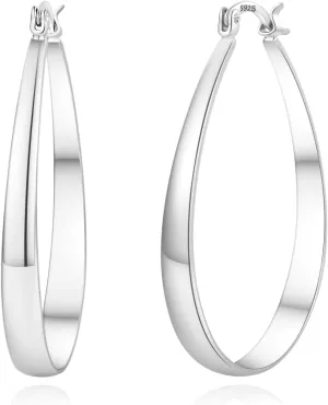 PABBEU Sterling Silver Hoop Earrings for Women, Lightweight Large Oval Hoops Earrings, Hypoallergenic Silver Hoop Earring for Women Gifts 30/40/50/60MM