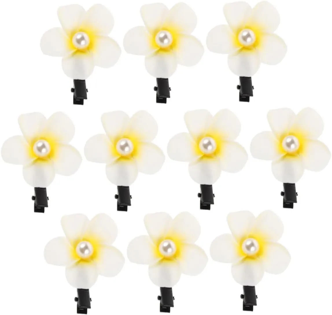 PartyKindom 10pcs Plumeria Hair Clips for Women Tropical Floral Hair Accessories for Beach Parties Bridal Weddings and Summer Outfits