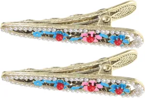 PartyKindom 2Pcs Mini Flower Hair Clips Decorative Metal Duckbill Hairpins for Women Ancient Chinese Style Accessories for Everyday and Special Occasions Lightweight and Comfortable Hair