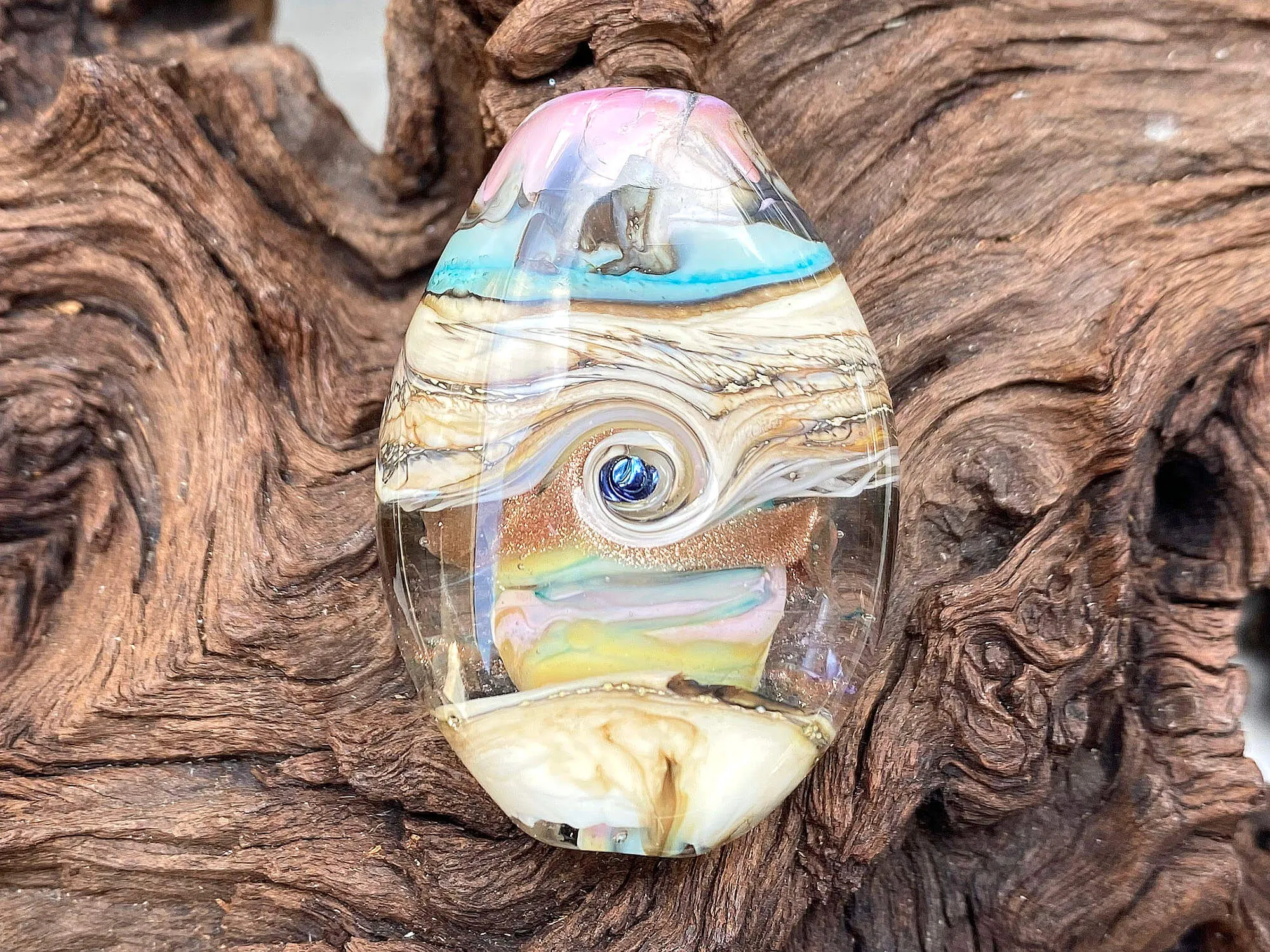 Pastel Blue & Pink Organic Lampwork Focal Bead SRA