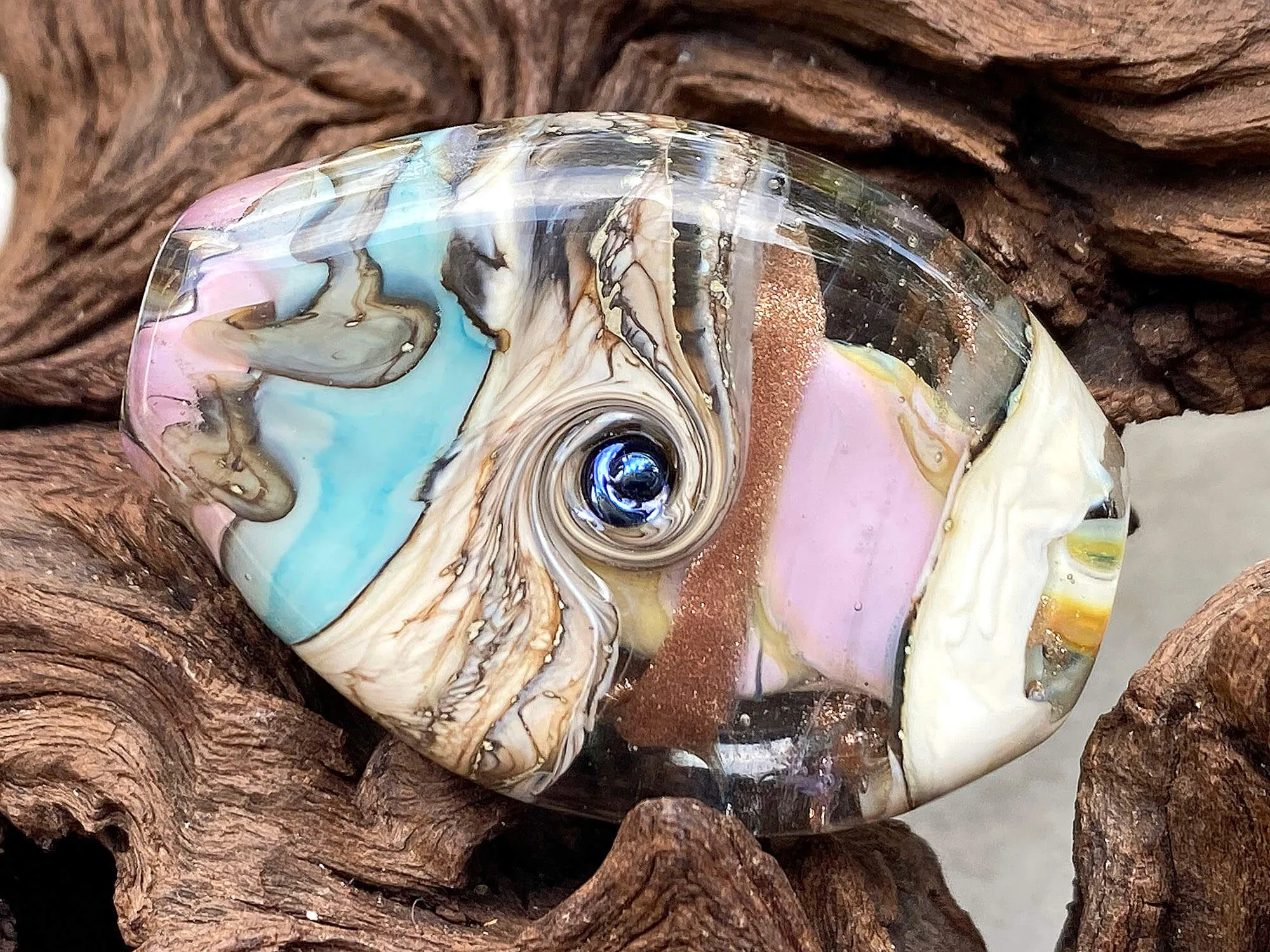 Pastel Blue & Pink Organic Lampwork Focal Bead SRA