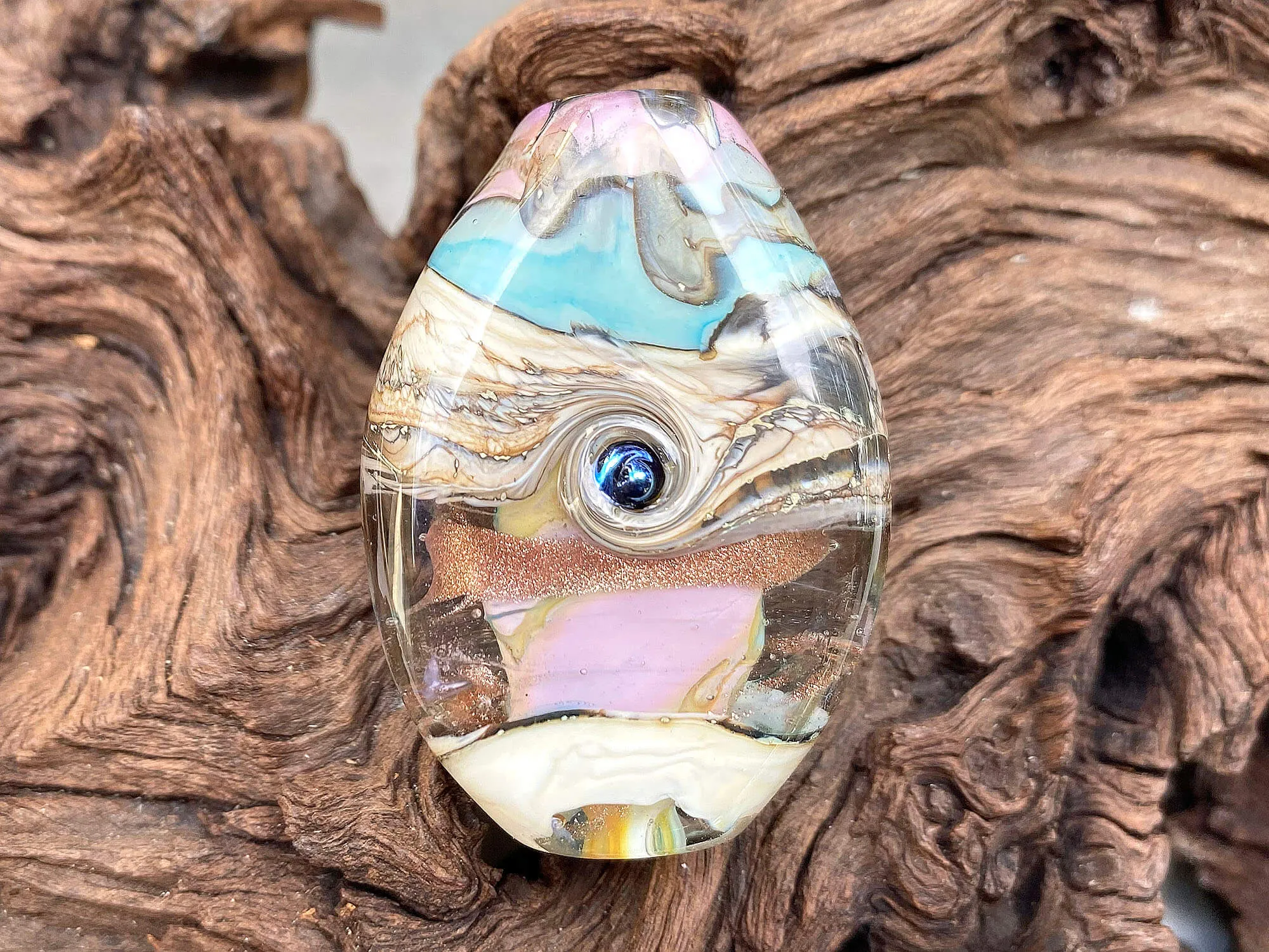 Pastel Blue & Pink Organic Lampwork Focal Bead SRA
