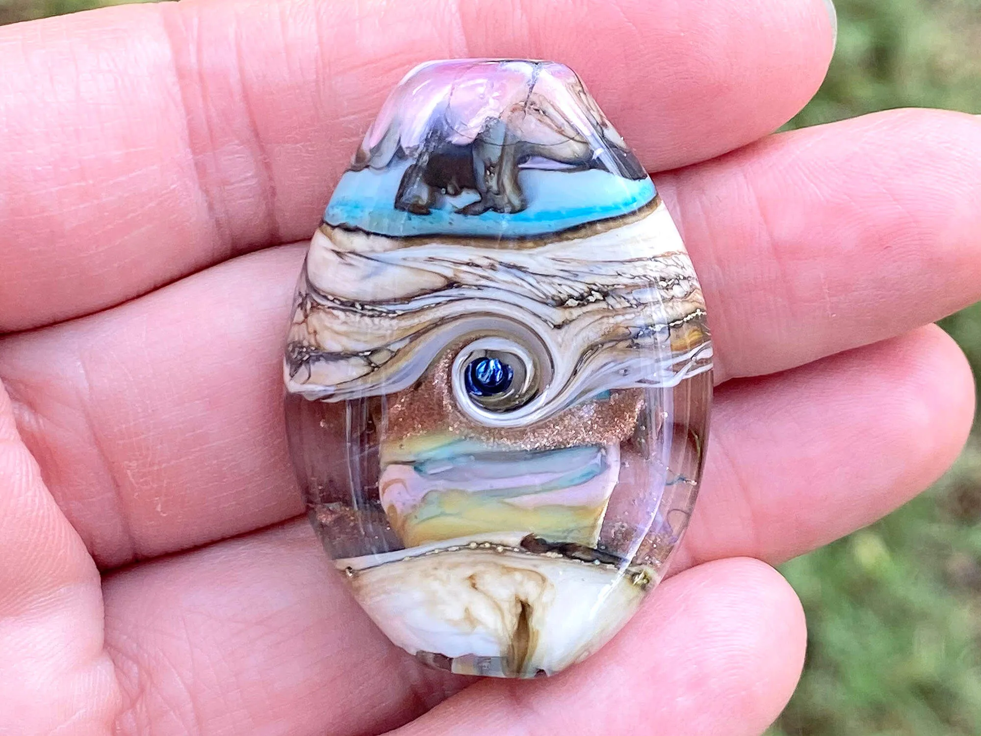 Pastel Blue & Pink Organic Lampwork Focal Bead SRA