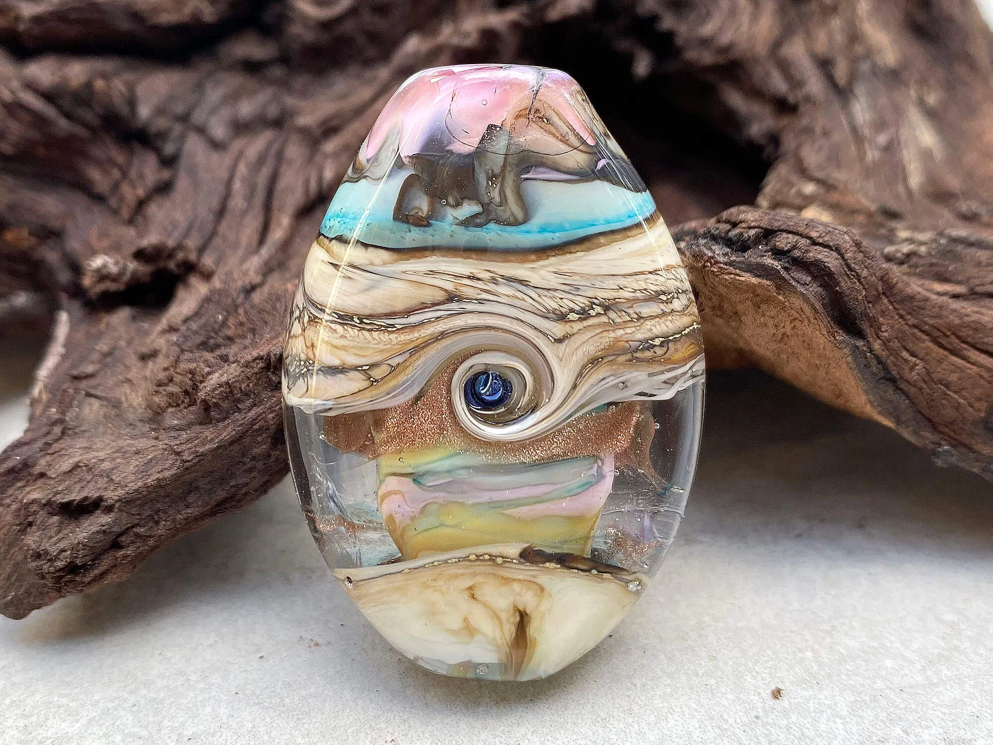 Pastel Blue & Pink Organic Lampwork Focal Bead SRA