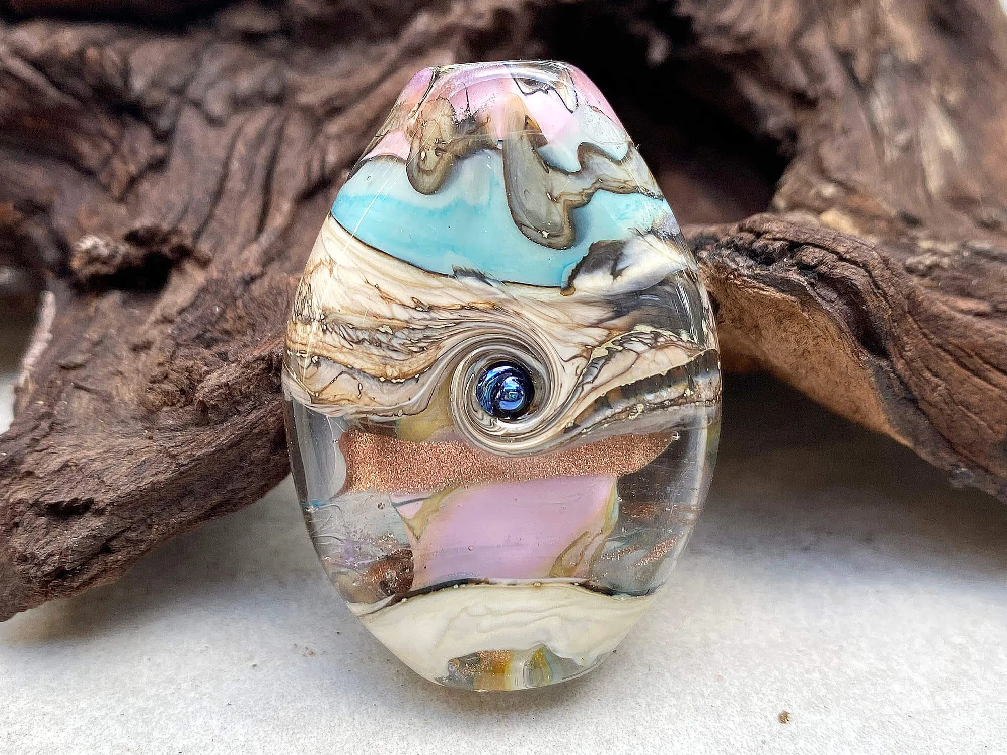 Pastel Blue & Pink Organic Lampwork Focal Bead SRA