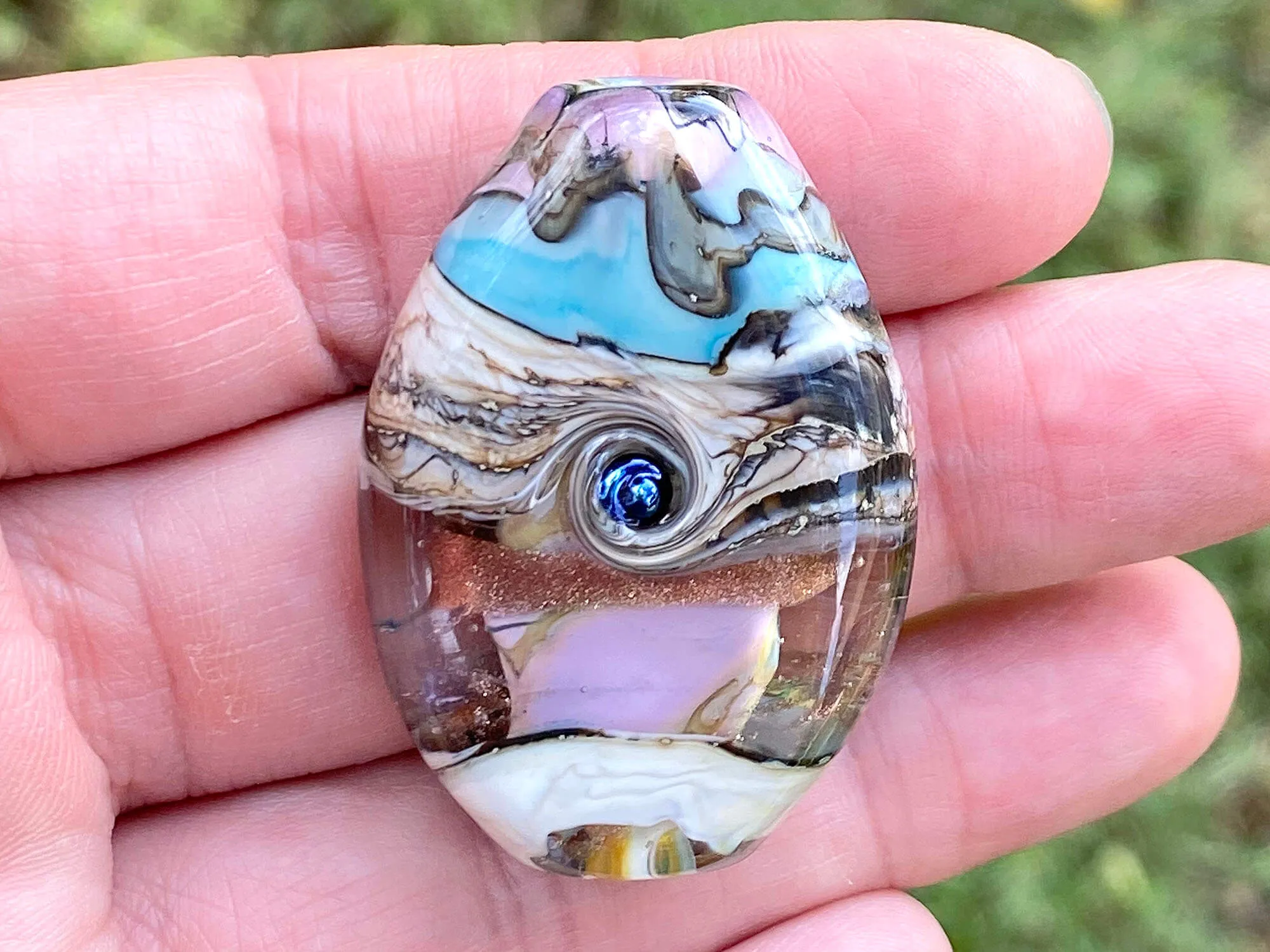 Pastel Blue & Pink Organic Lampwork Focal Bead SRA