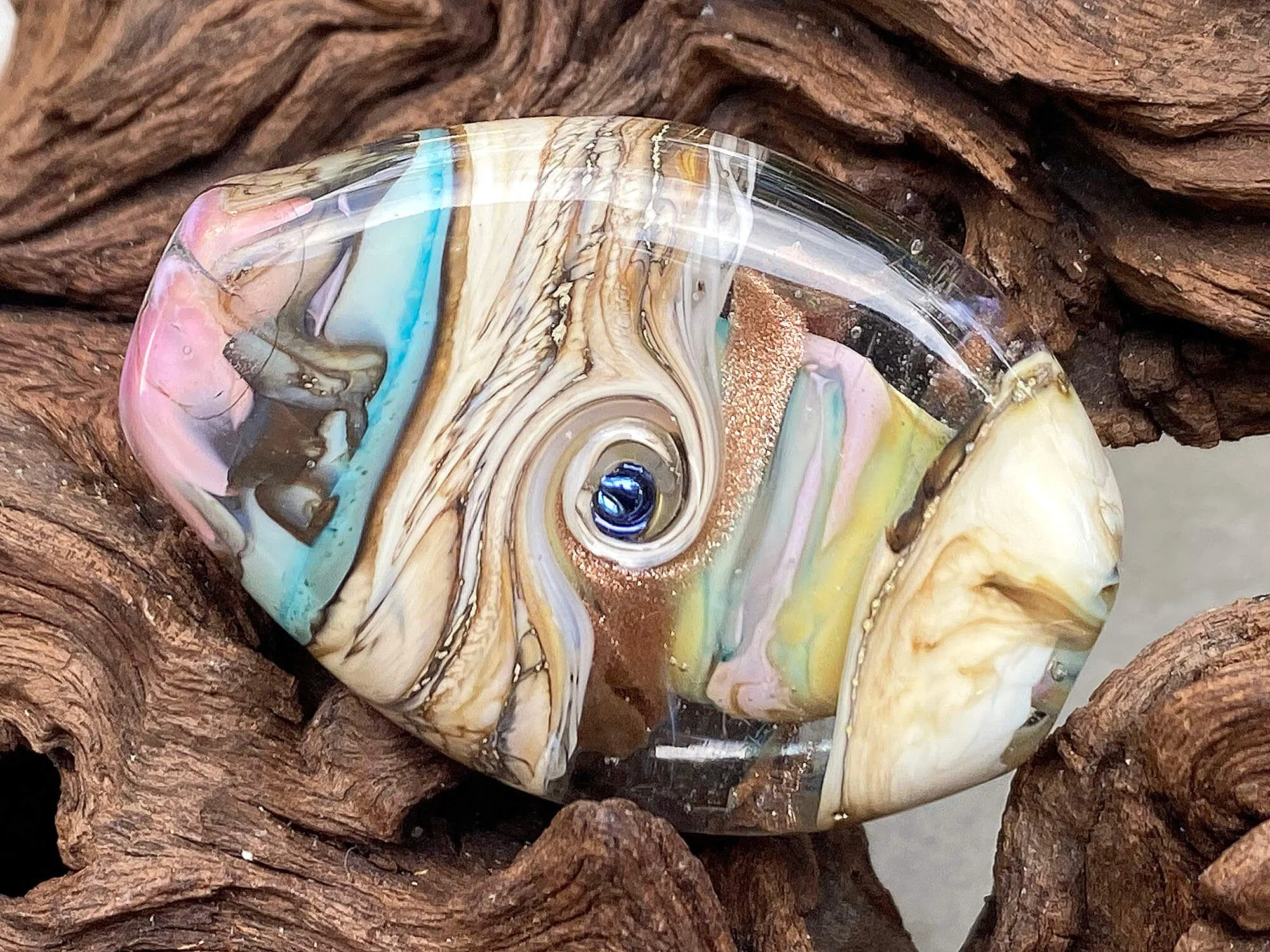 Pastel Blue & Pink Organic Lampwork Focal Bead SRA